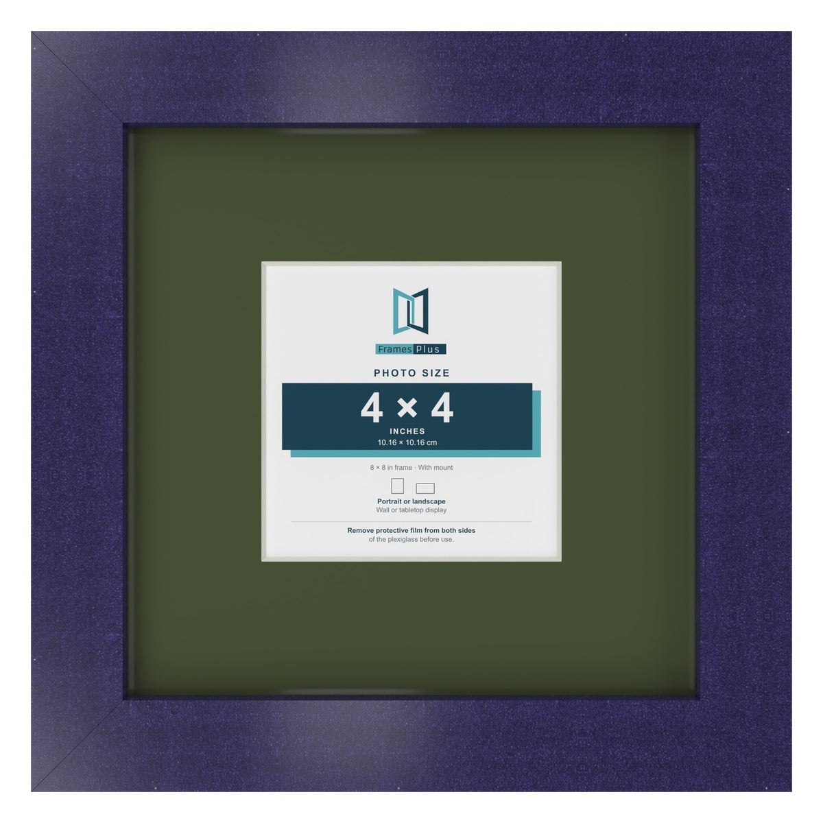Purple 8 x 8 inch picture frame with a green mount for a 4 x 4 inch photo