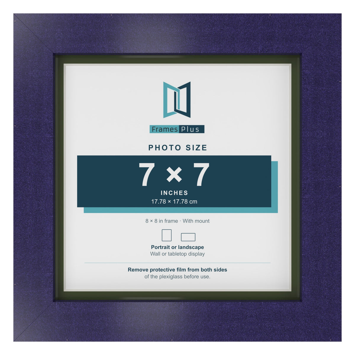 Purple 8 x 8 inch picture frame with a green mount for a 7 x 7 inch photo