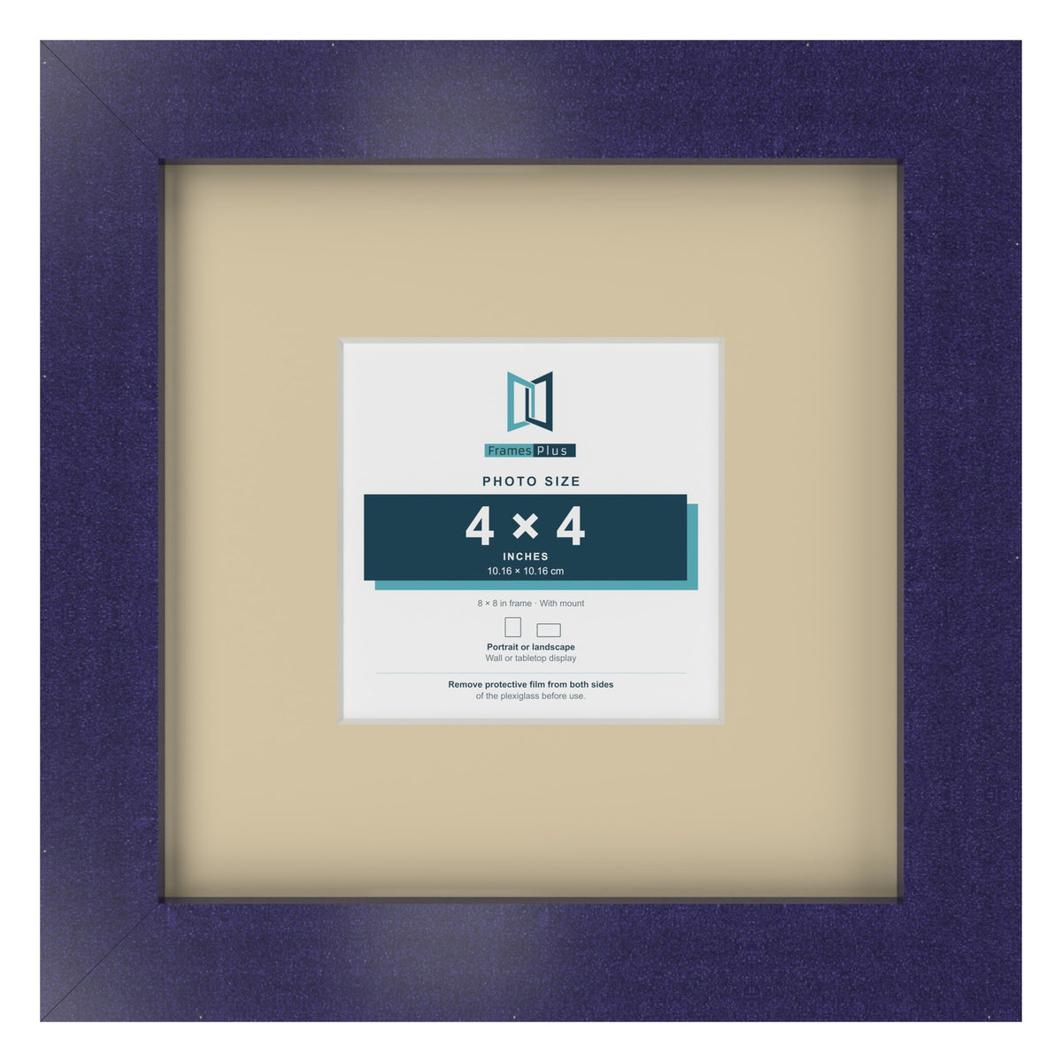 Purple 8 x 8 inch picture frame with an ivory mount for a 4 x 4 inch photo