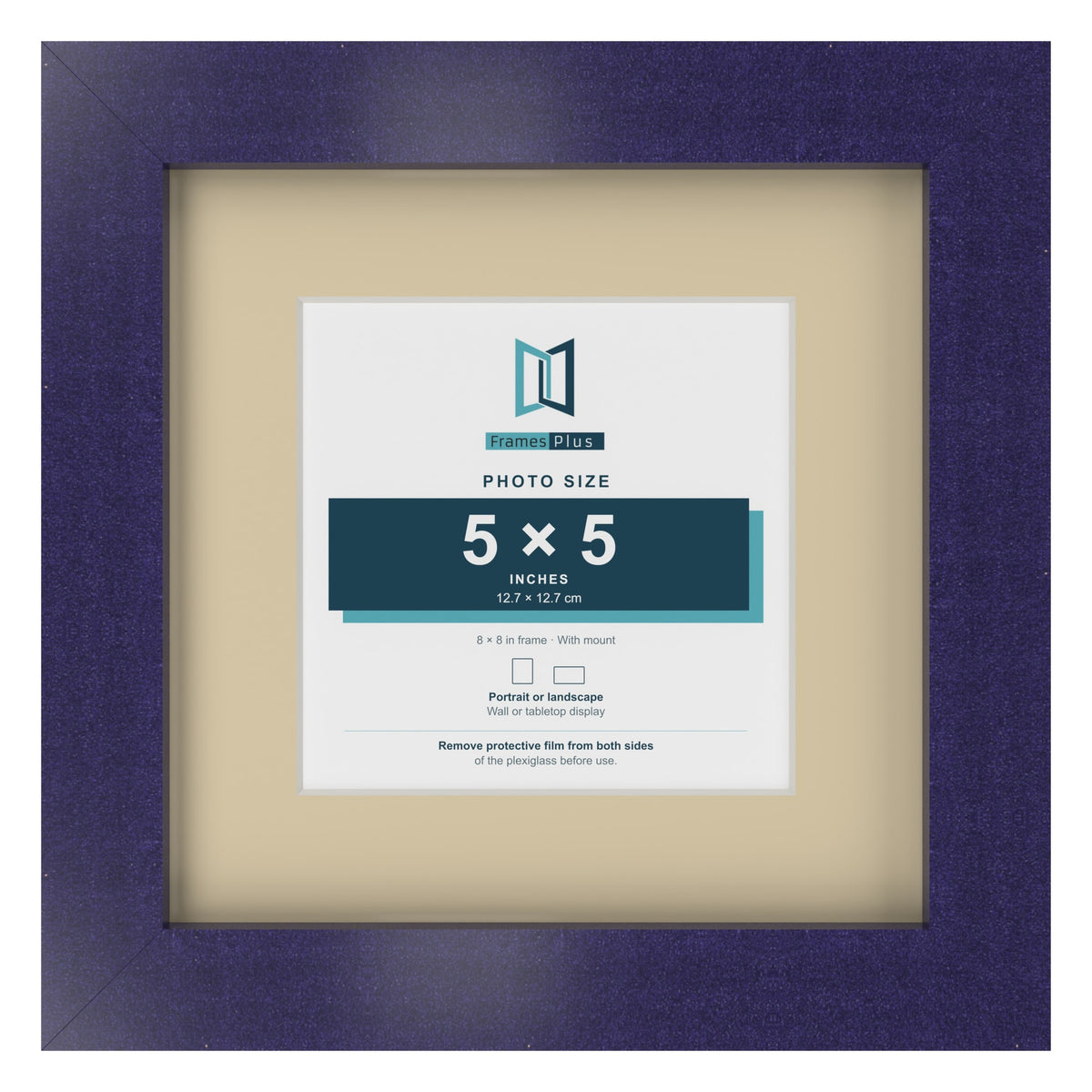 Purple 8 x 8 inch picture frame with an ivory mount for a 5 x 5 inch photo
