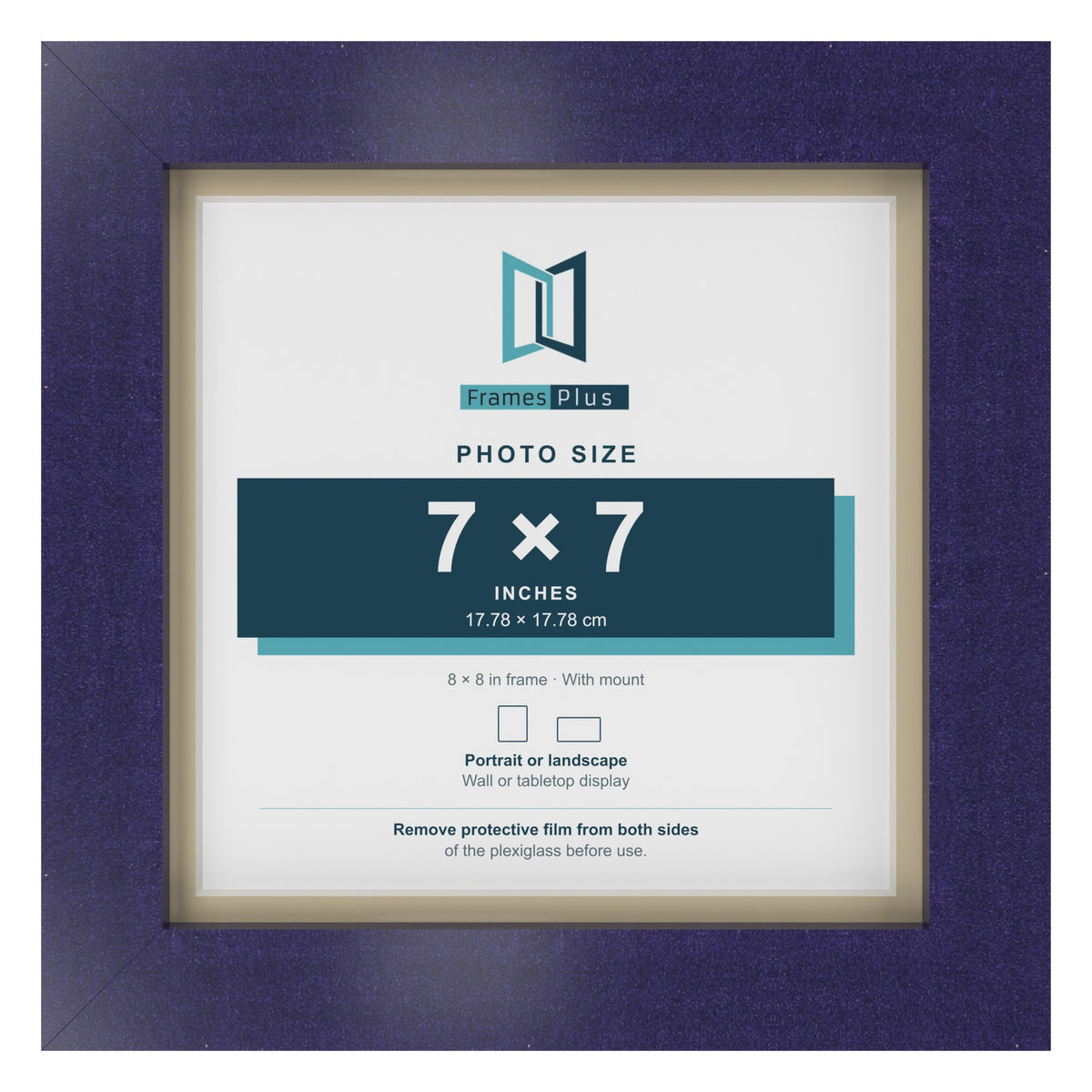 Purple 8 x 8 inch picture frame with an ivory mount for a 7 x 7 inch photo