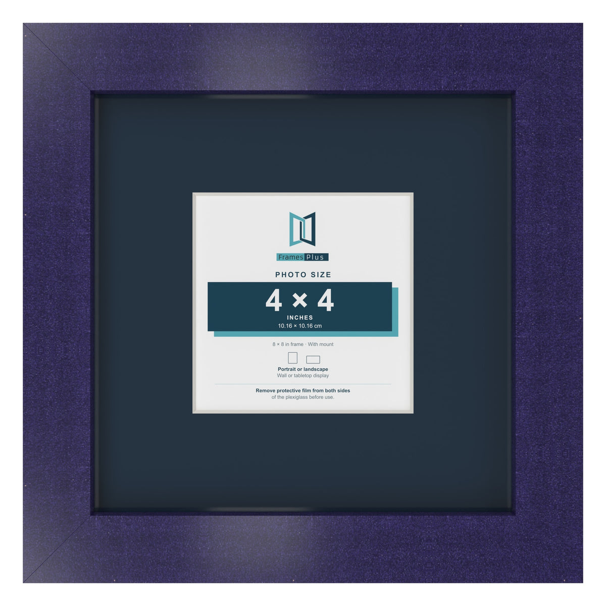 Purple 8 x 8 inch picture frame with a Pacific Blue mount for a 4 x 4 inch photo