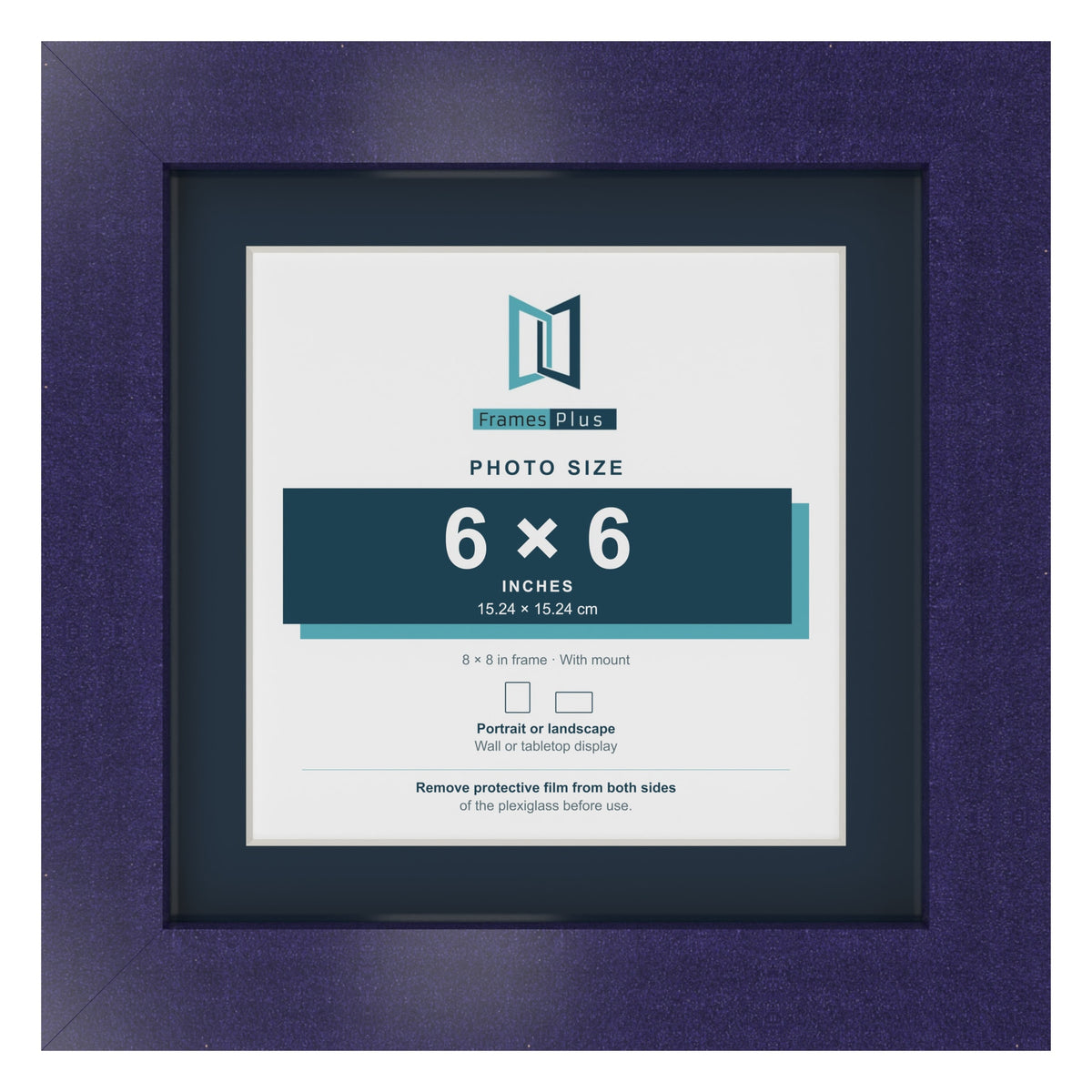 Purple 8 x 8 inch picture frame with a Pacific Blue mount for a 6 x 6 inch photo