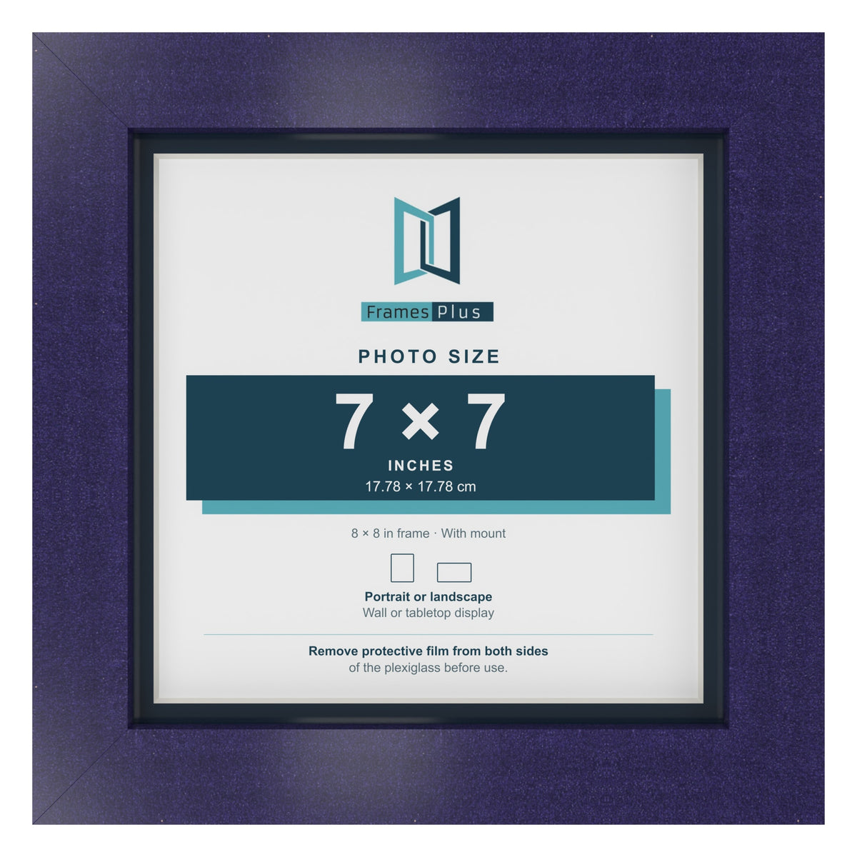 Purple 8 x 8 inch picture frame with a Pacific Blue mount for a 7 x 7 inch photo