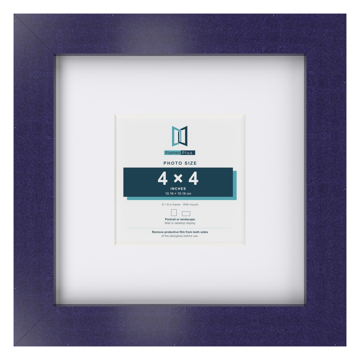 Purple 8 x 8 inch picture frame with a white mount for a 4 x 4 inch photo