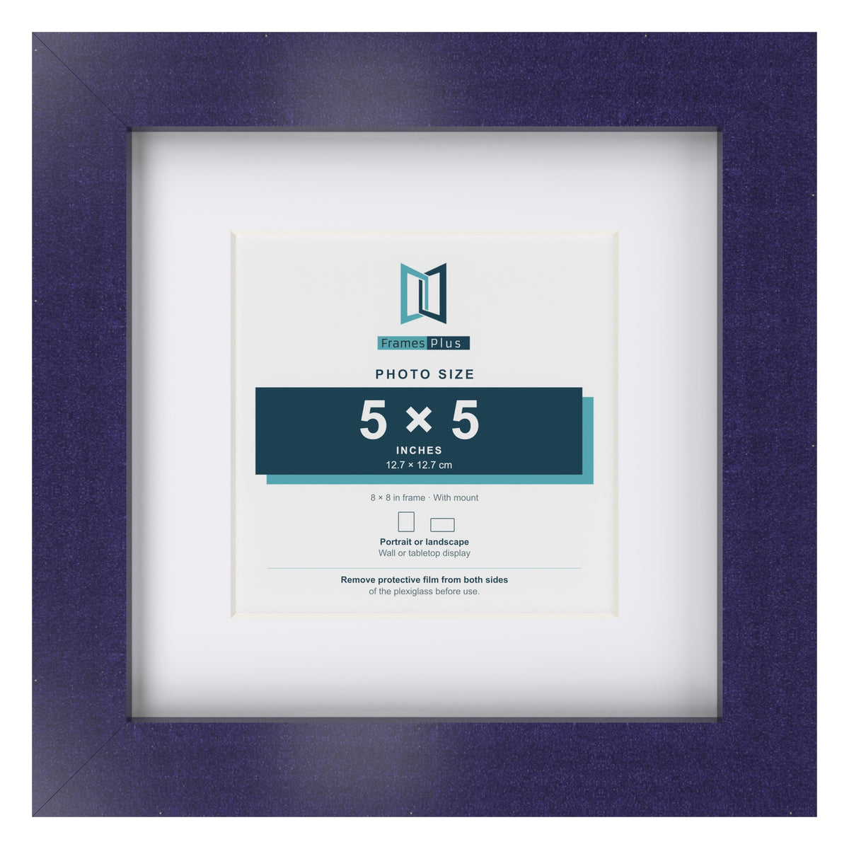 Purple 8 x 8 inch picture frame with a white mount for a 5 x 5 inch photo