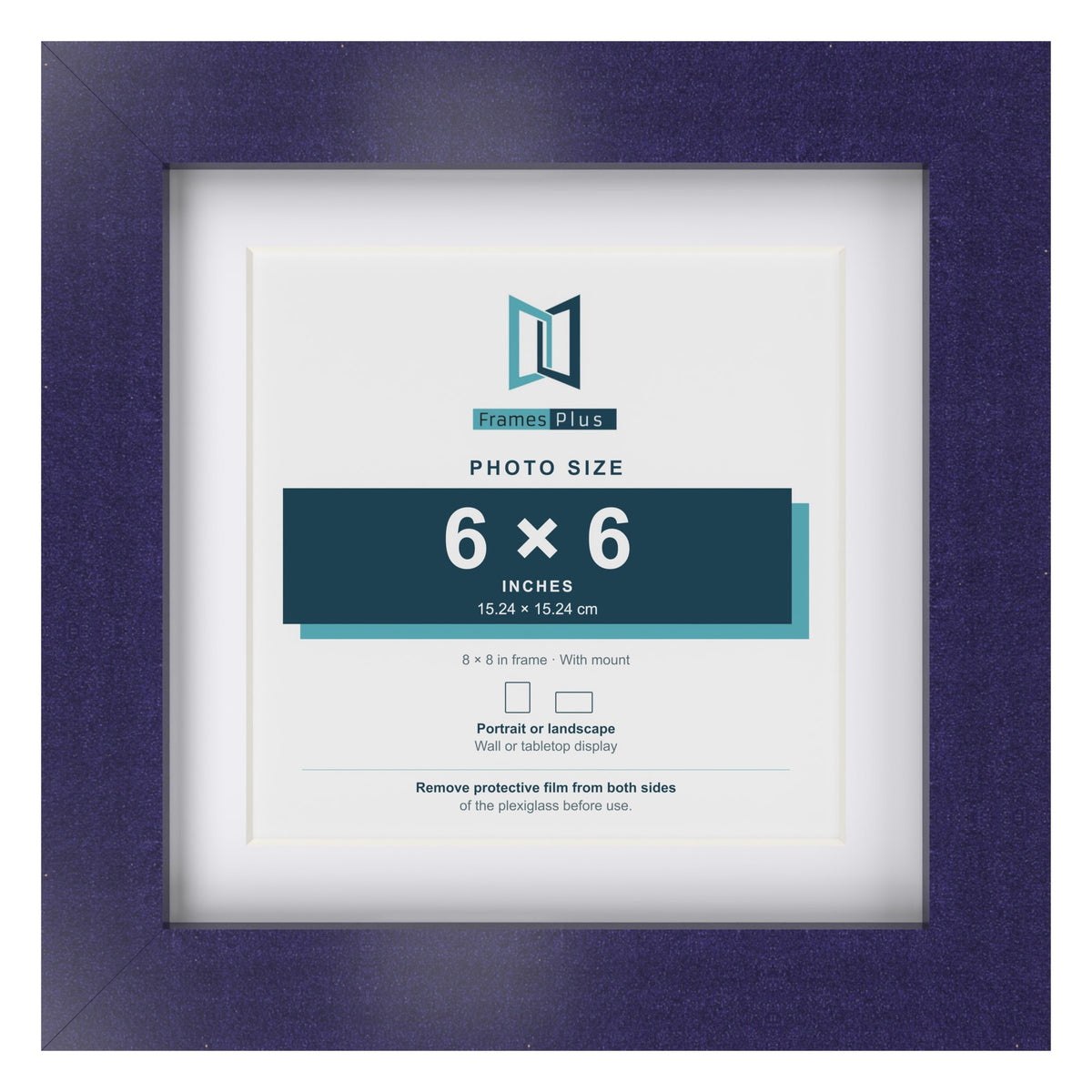 Purple 8 x 8 inch picture frame with a white mount for a 6 x 6 inch photo