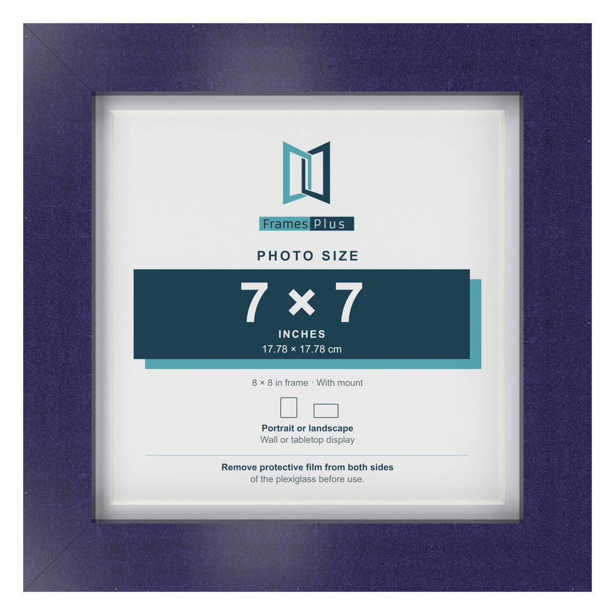 Purple 8 x 8 inch picture frame with a white mount for a 7 x 7 inch photo