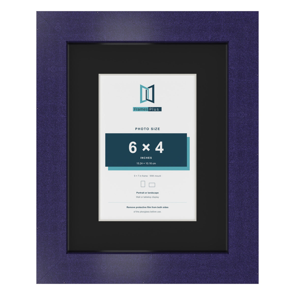 Purple 9 x 7 inch picture frame with a black mount for a 6 x 4 inch photo