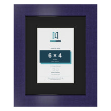Purple 9 x 7 inch picture frame with a black mount for a 6 x 4 inch photo