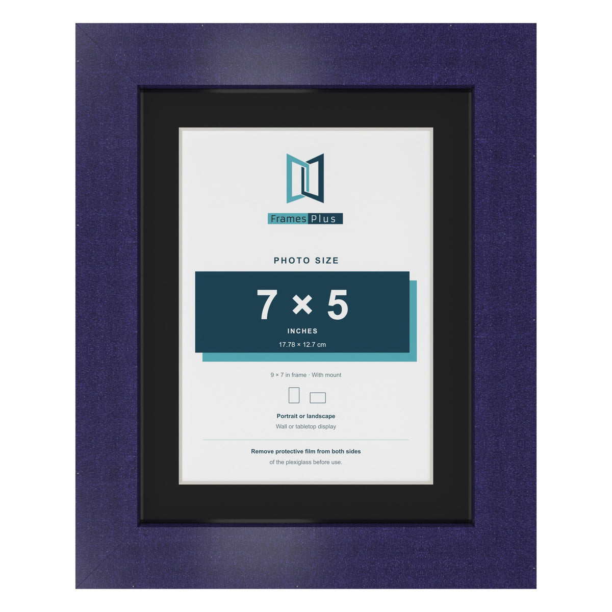 Purple 9 x 7 inch picture frame with a black mount for a 7 x 5 inch photo