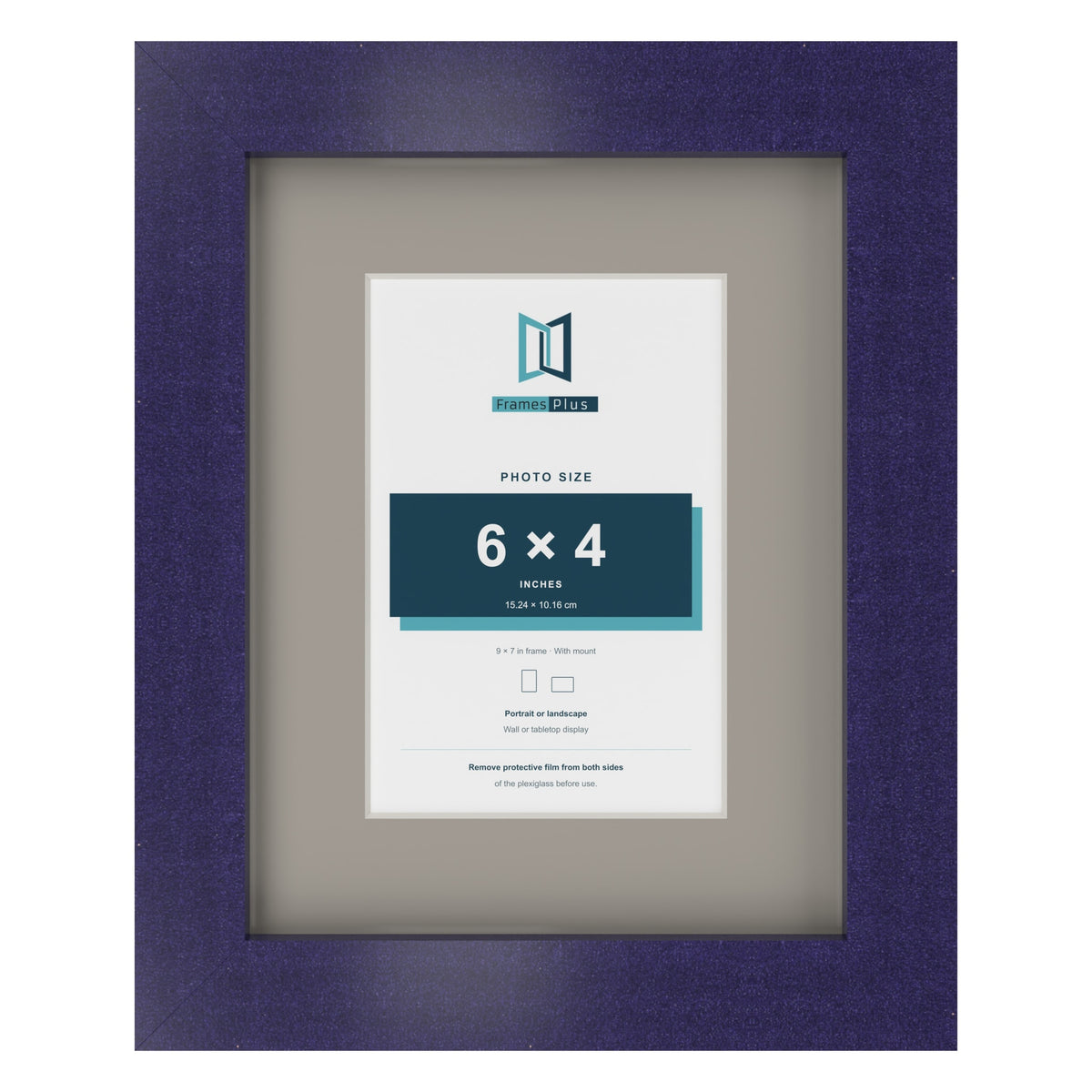 Purple 9 x 7 inch picture frame with a Dawn Grey mount for a 6 x 4 inch photo