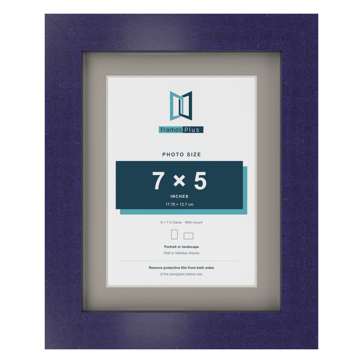 Purple 9 x 7 inch picture frame with a Dawn Grey mount for a 7 x 5 inch photo