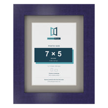 Purple 9 x 7 inch picture frame with a Dawn Grey mount for a 7 x 5 inch photo