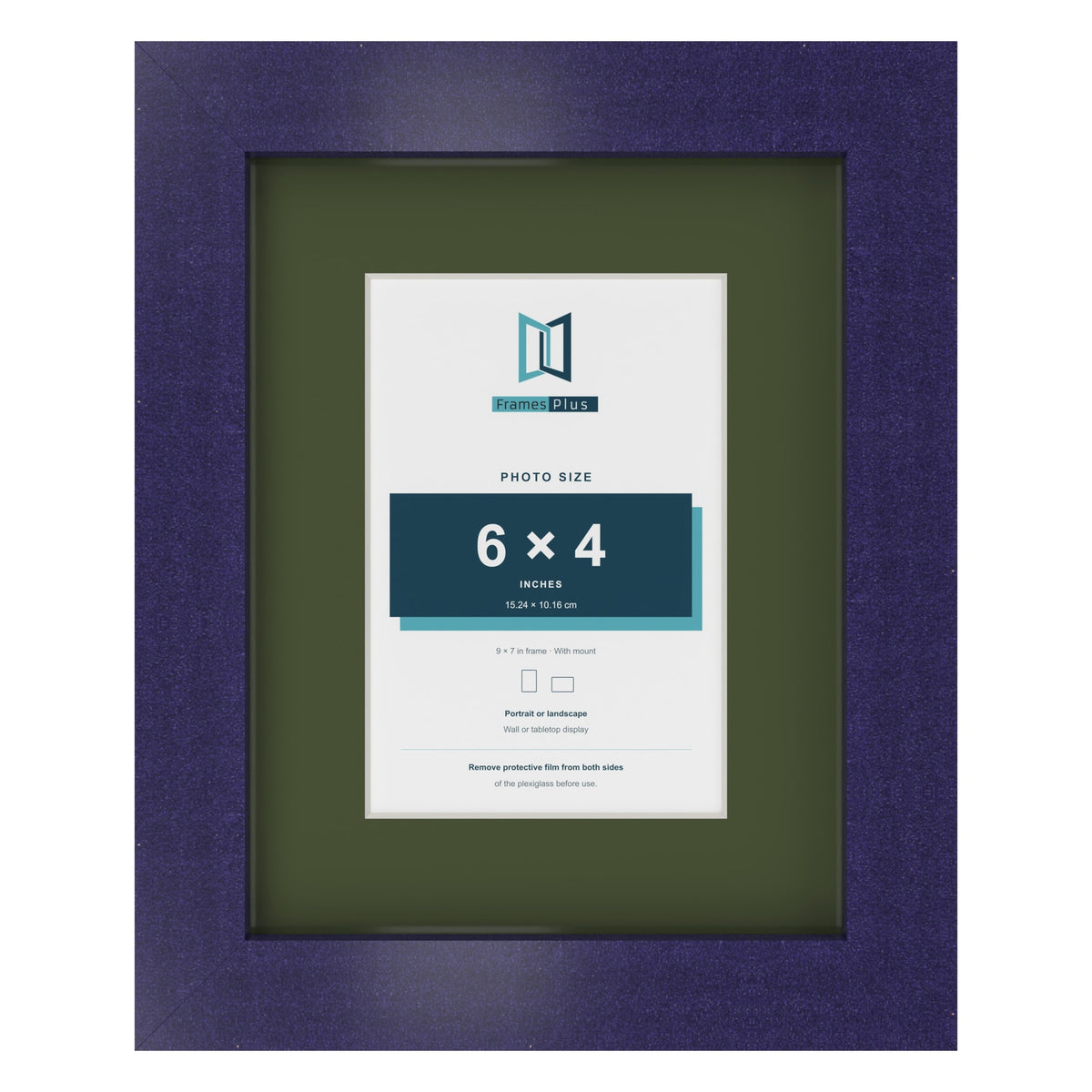 Purple 9 x 7 inch picture frame with a green mount for a 6 x 4 inch photo
