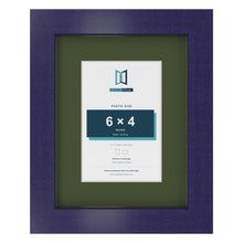 Purple 9 x 7 inch picture frame with a green mount for a 6 x 4 inch photo