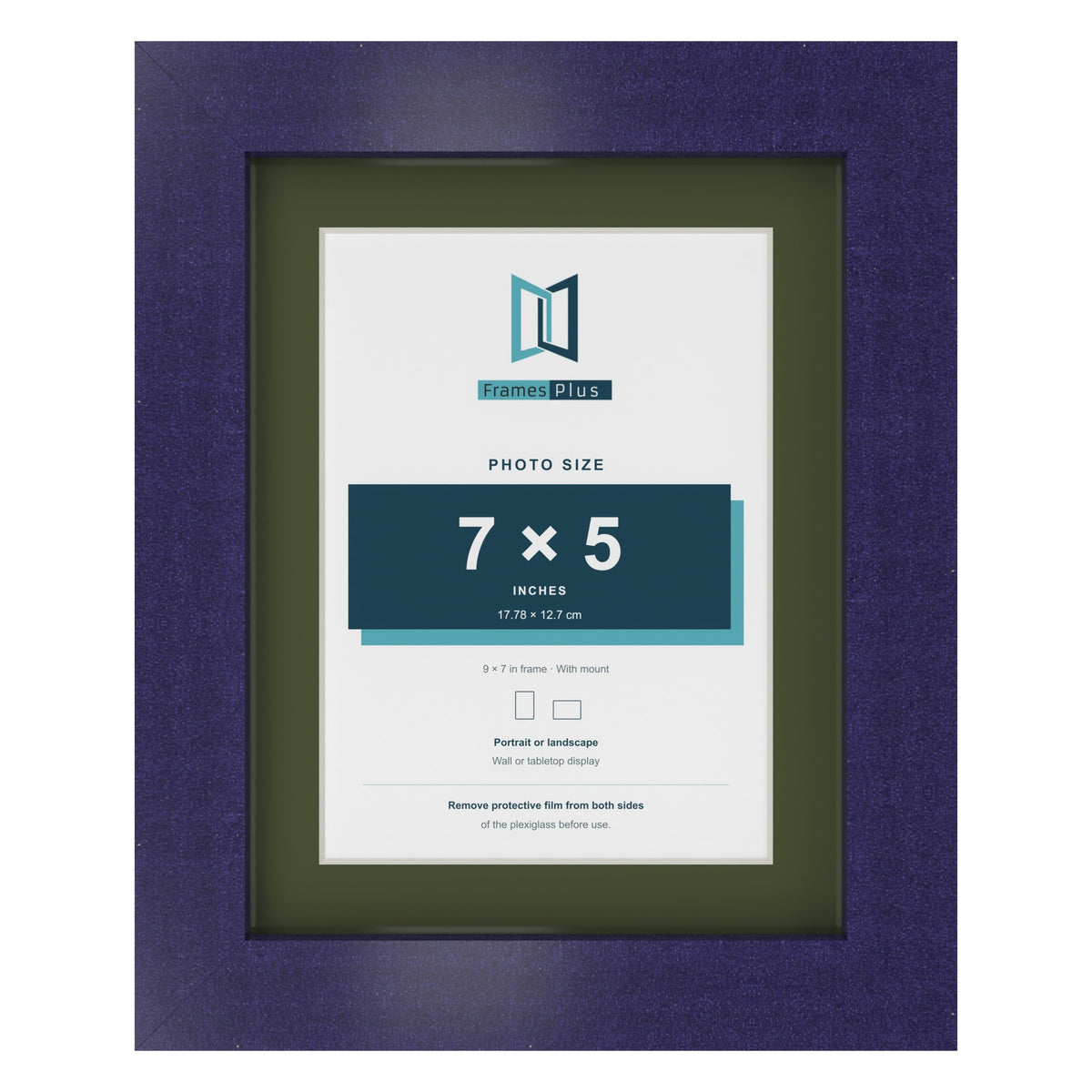 Purple 9 x 7 inch picture frame with a green mount for a 7 x 5 inch photo
