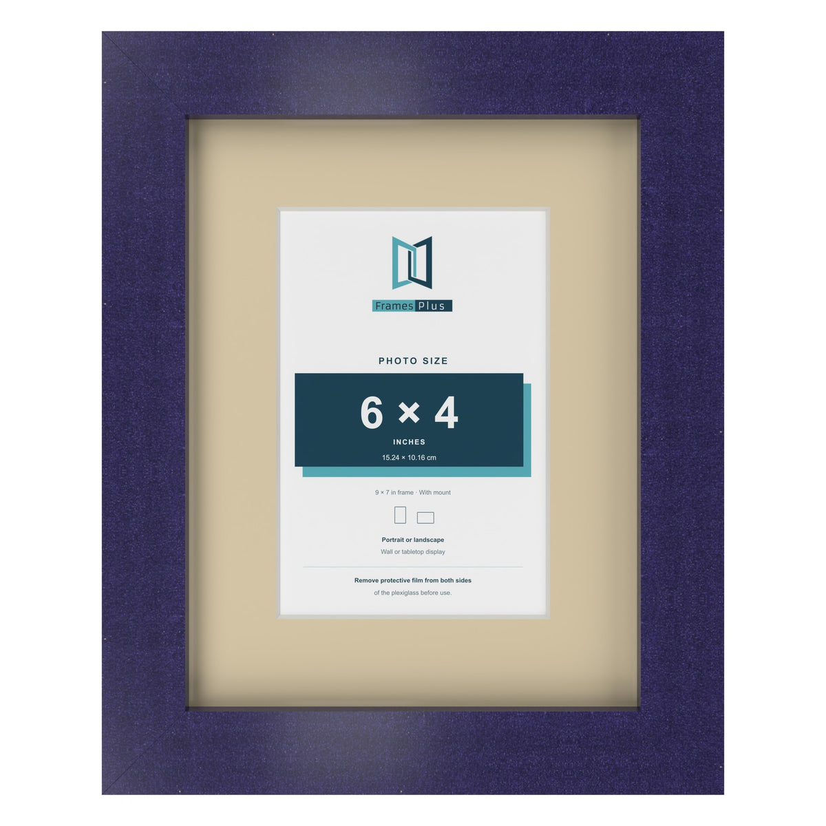Purple 9 x 7 inch picture frame with an ivory mount for a 6 x 4 inch photo