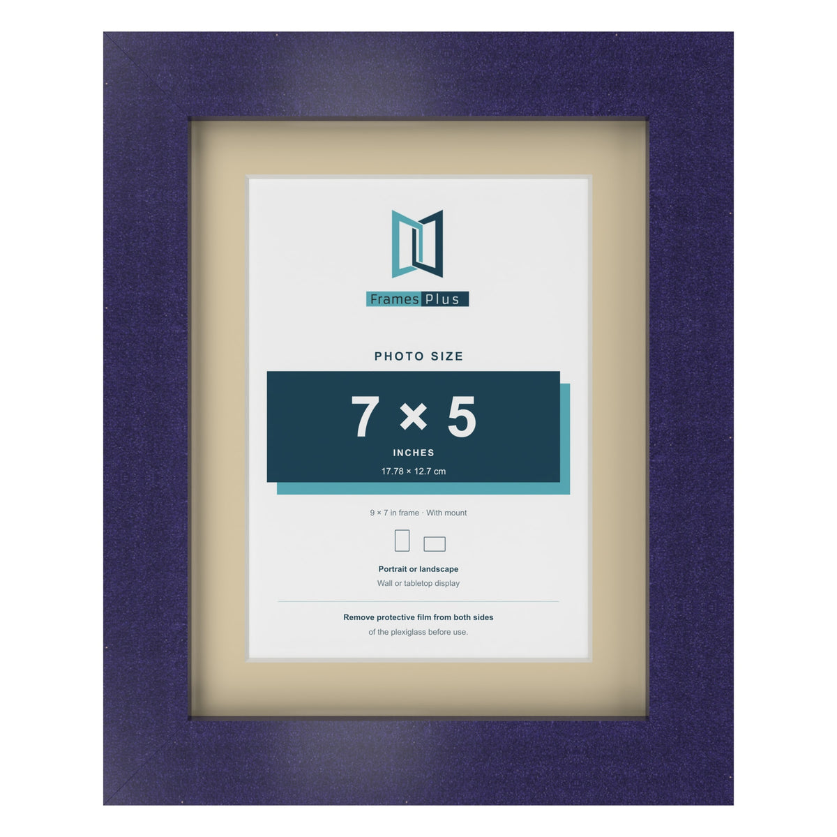 Purple 9 x 7 inch picture frame with an ivory mount for a 7 x 5 inch photo