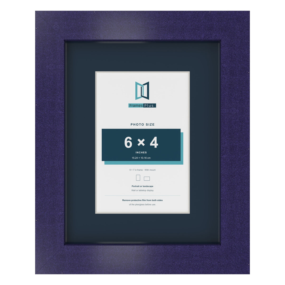 Purple 9 x 7 inch picture frame with a Pacific Blue mount for a 6 x 4 inch photo