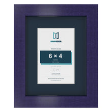 Purple 9 x 7 inch picture frame with a Pacific Blue mount for a 6 x 4 inch photo