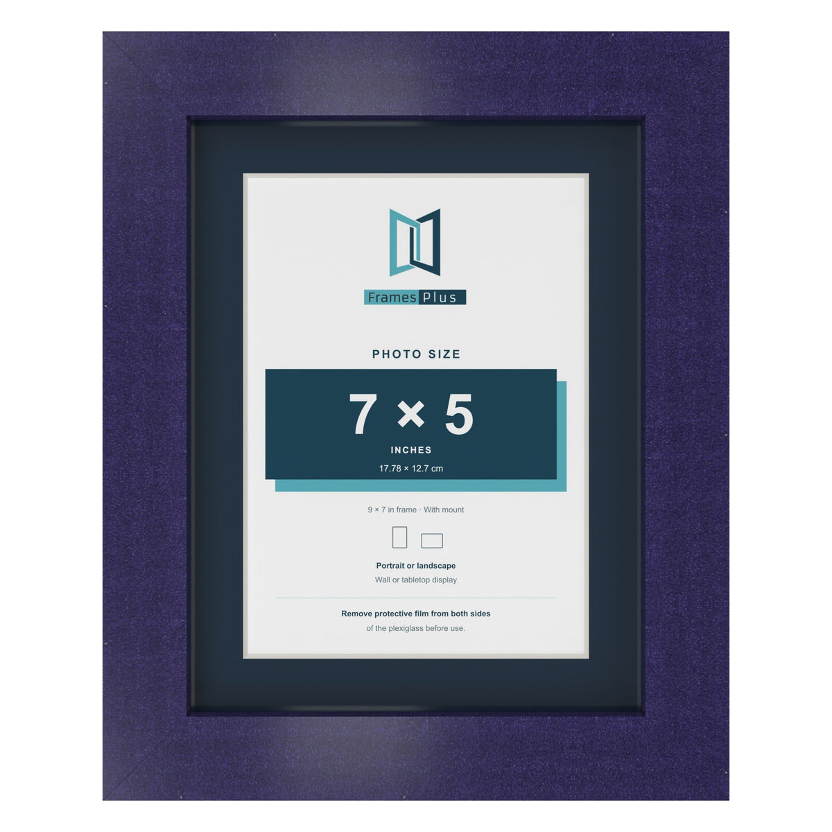 Purple 9 x 7 inch picture frame with a Pacific Blue mount for a 7 x 5 inch photo