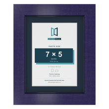 Purple 9 x 7 inch picture frame with a Pacific Blue mount for a 7 x 5 inch photo