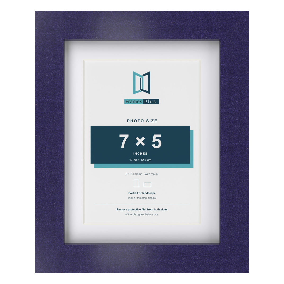 Purple 9 x 7 inch picture frame with a white mount for a 7 x 5 inch photo