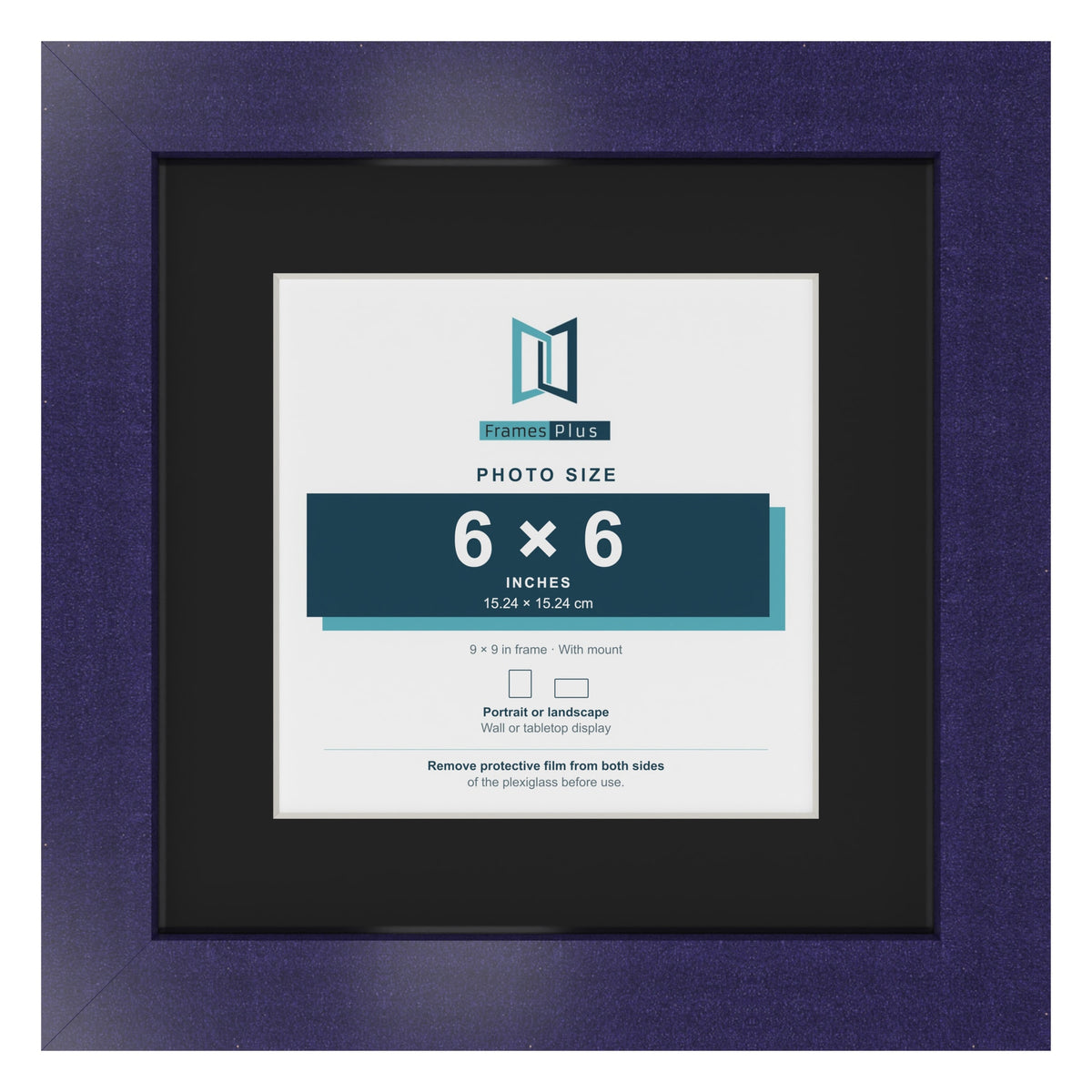 Purple 9 x 9 inch picture frame with a black mount for a 6 x 6 inch photo