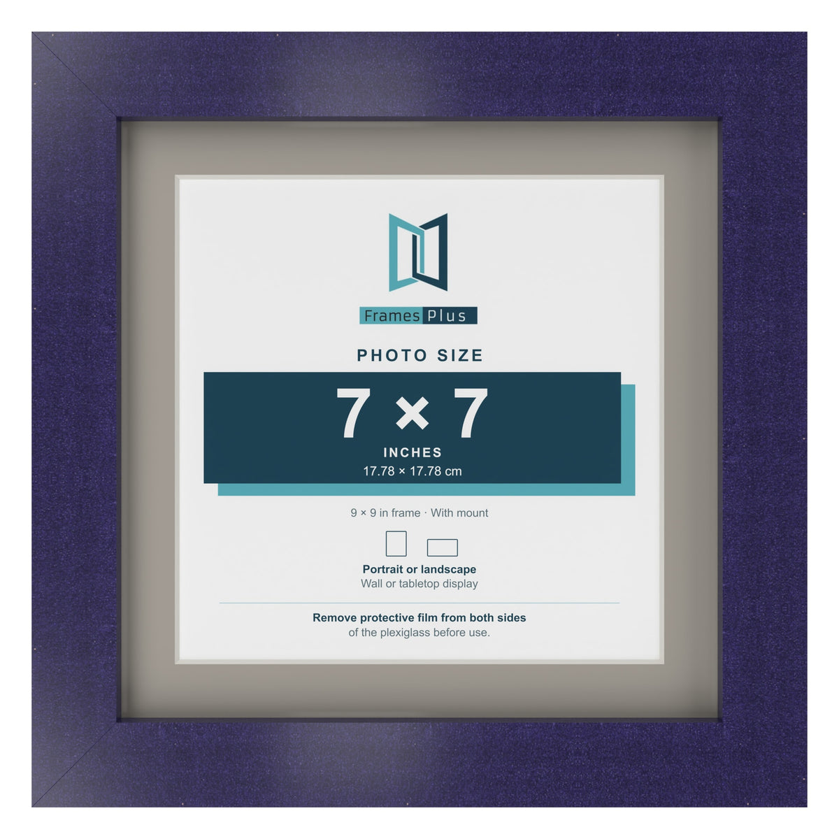 Purple 9 x 9 inch picture frame with a Dawn Grey mount for a 7 x 7 inch photo