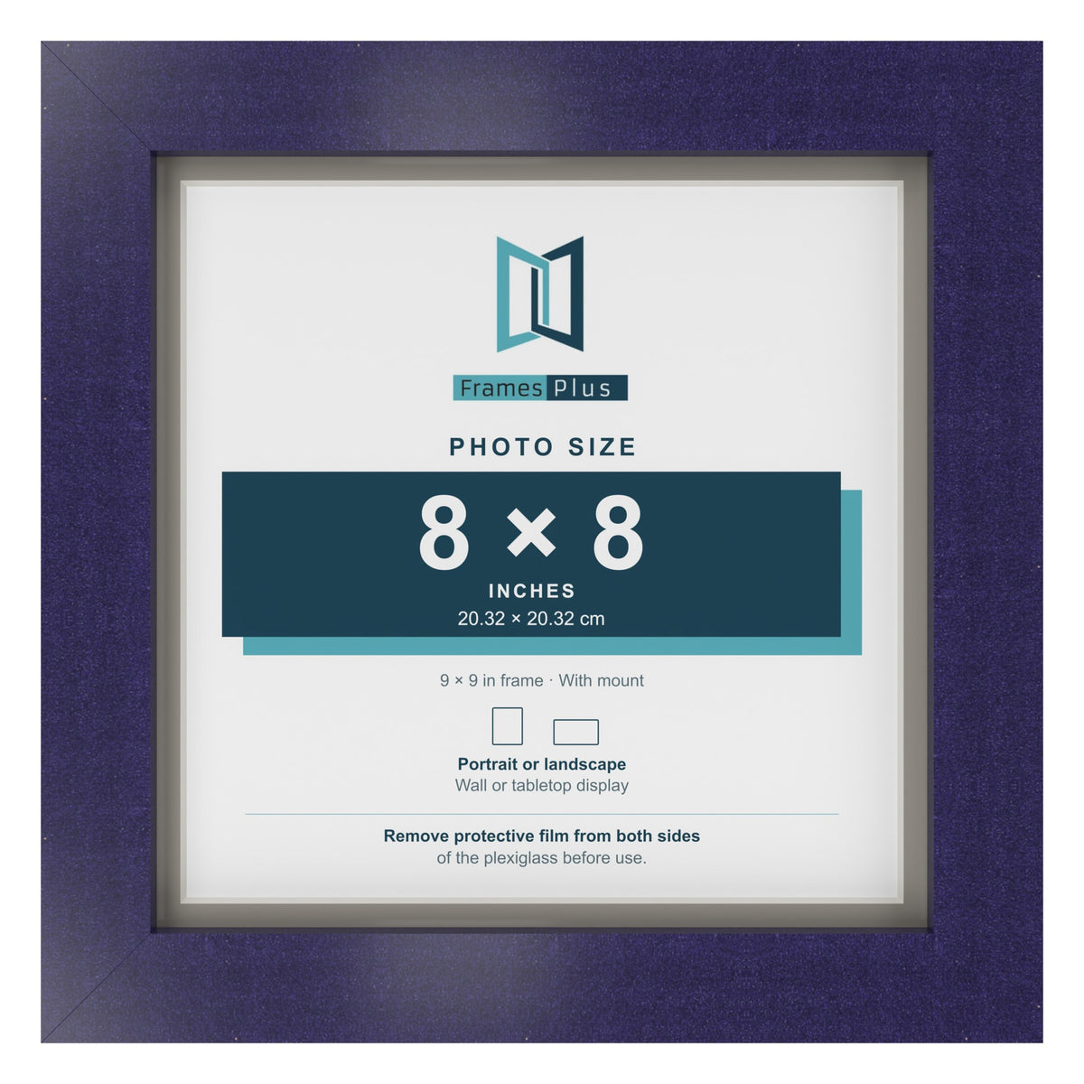 Purple 9 x 9 inch picture frame with a Dawn Grey mount for an 8 x 8 inch photo