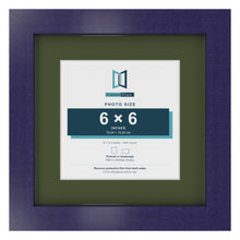 Purple 9 x 9 inch picture frame with a green mount for a 6 x 6 inch photo