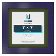 Purple 9 x 9 inch picture frame with a green mount for a 7 x 7 inch photo