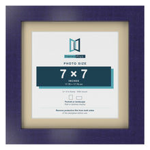 Purple 9 x 9 inch picture frame with an ivory mount for a 7 x 7 inch photo