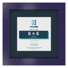 Purple 9 x 9 inch picture frame with a Pacific Blue mount for a 6 x 6 inch photo