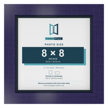 Purple 9 x 9 inch picture frame with a Pacific Blue mount for an 8 x 8 inch photo