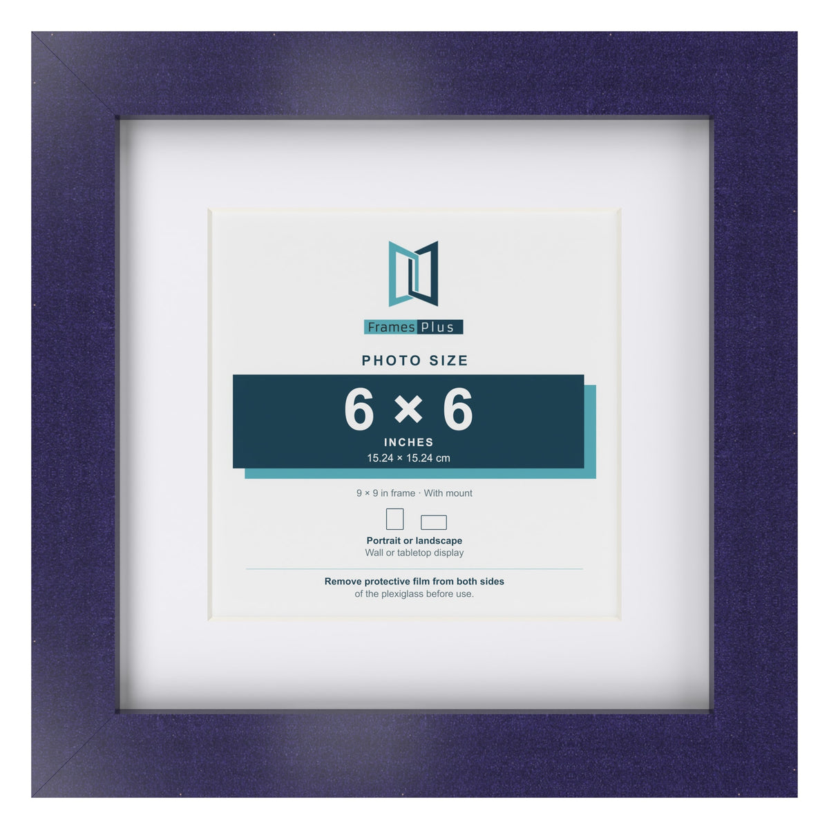 Purple 9 x 9 inch picture frame with a white mount for a 6 x 6 inch photo