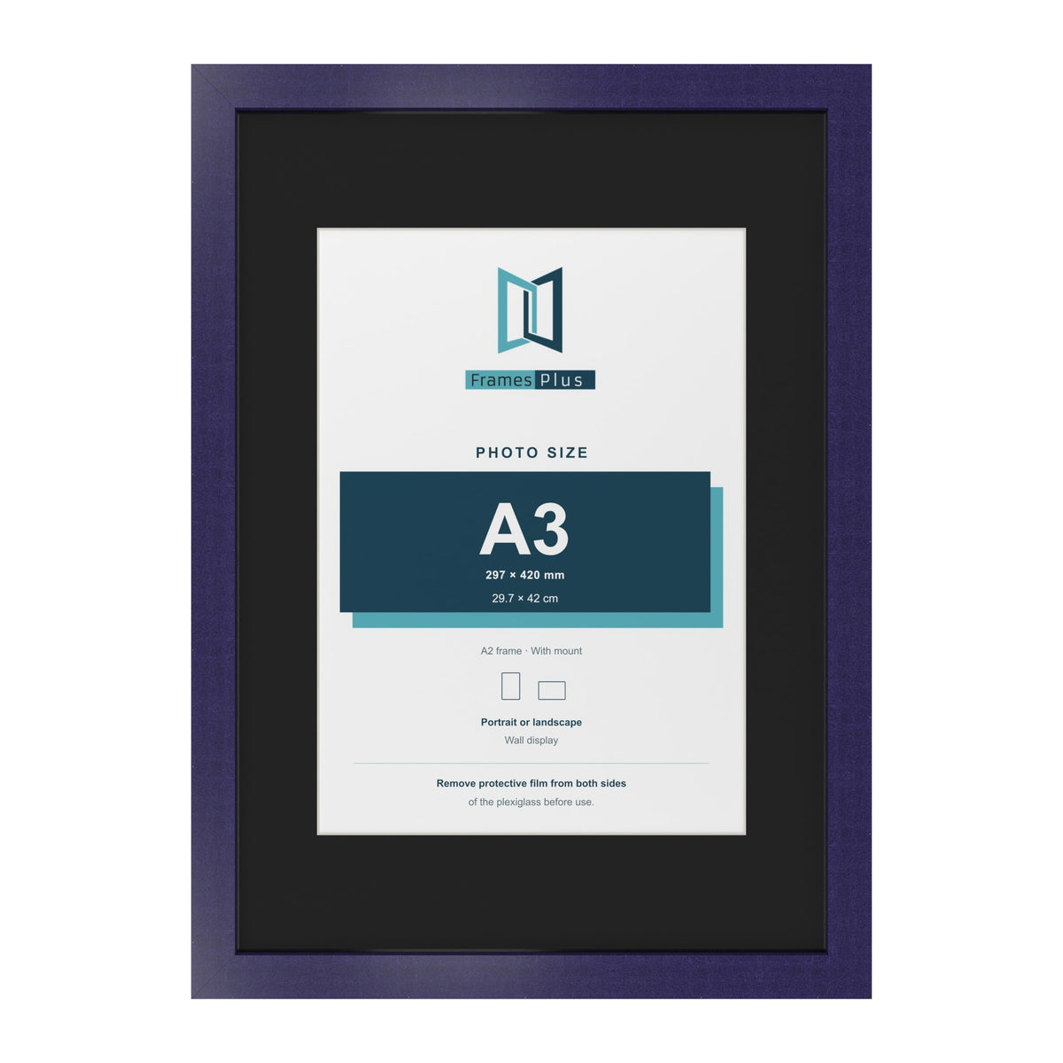 Purple A2 picture frame with a black mount for an A3 photo