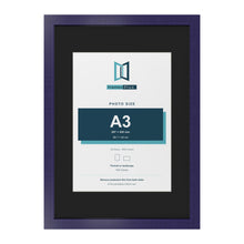 Purple A2 picture frame with a black mount for an A3 photo