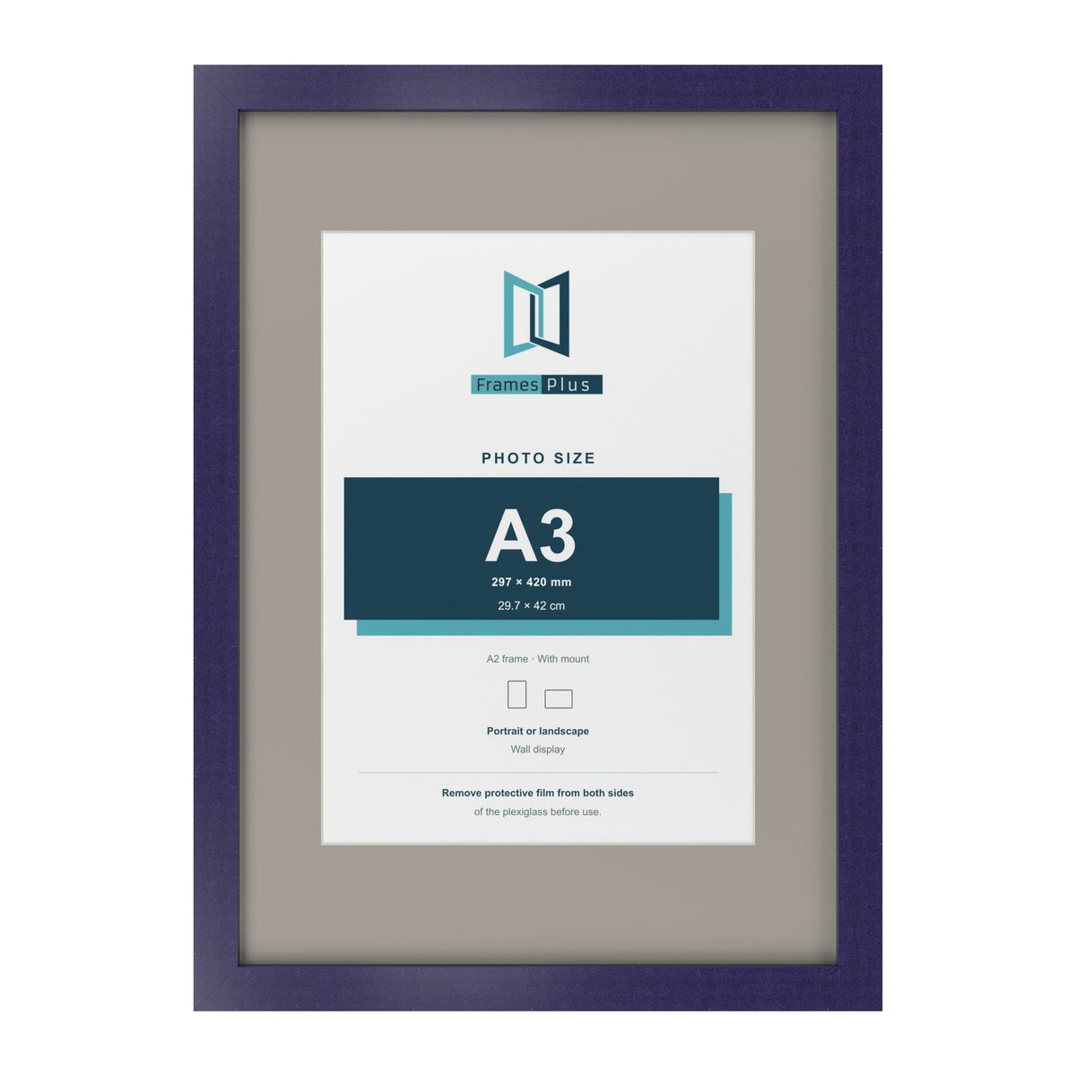 Purple A2 picture frame with a Dawn Grey mount for an A3 photo