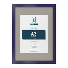 Purple A2 picture frame with a Dawn Grey mount for an A3 photo