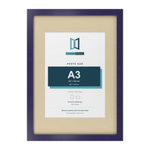Purple A2 picture frame with an ivory mount for an A3 photo