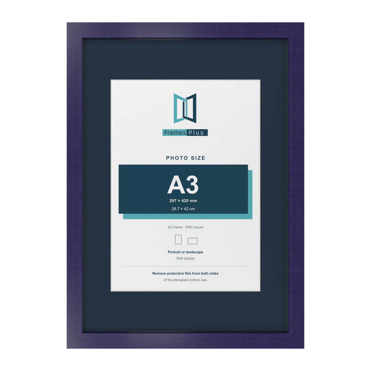 Purple A2 picture frame with a Pacific Blue mount for an A3 photo