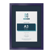 Purple A2 picture frame with a Pacific Blue mount for an A3 photo