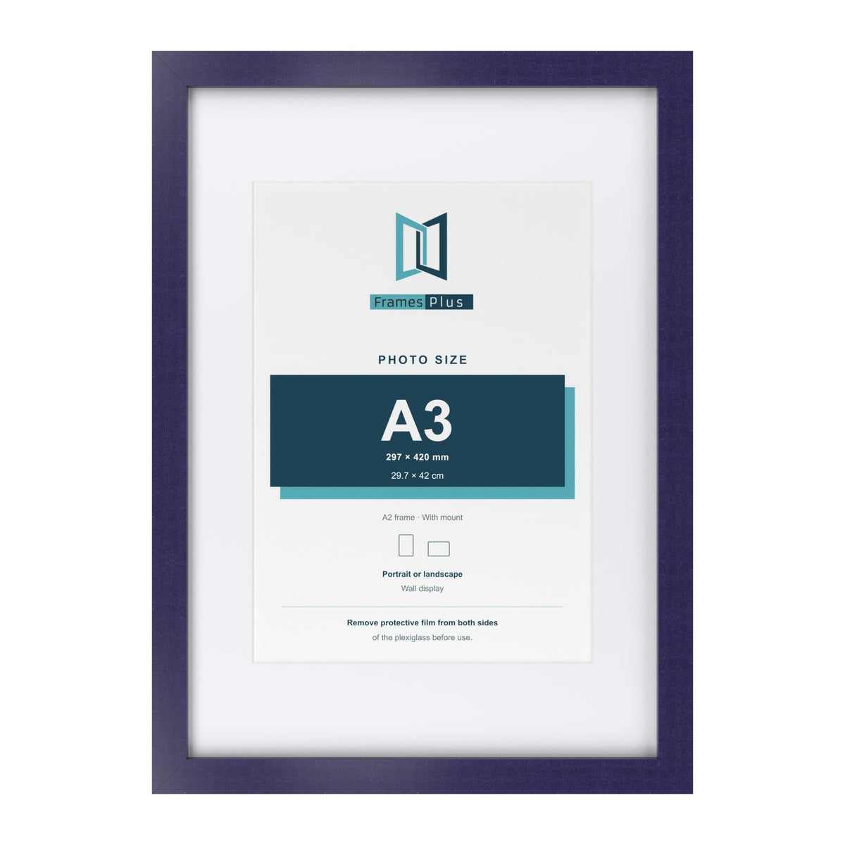 Purple A2 picture frame with a white mount for an A3 photo