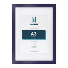 Purple A2 picture frame with a white mount for an A3 photo