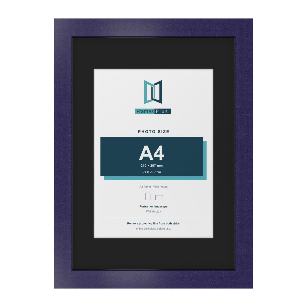 Purple A3 picture frame with a black mount for an A4 photo