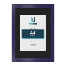 Purple A3 picture frame with a black mount for an A4 photo