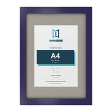 Purple A3 picture frame with a Dawn Grey mount for an A4 photo