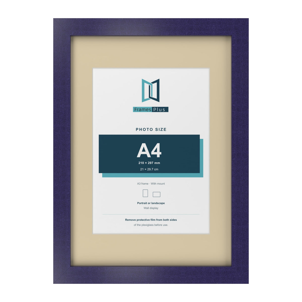 Purple A3 picture frame with an ivory mount for an A4 photo